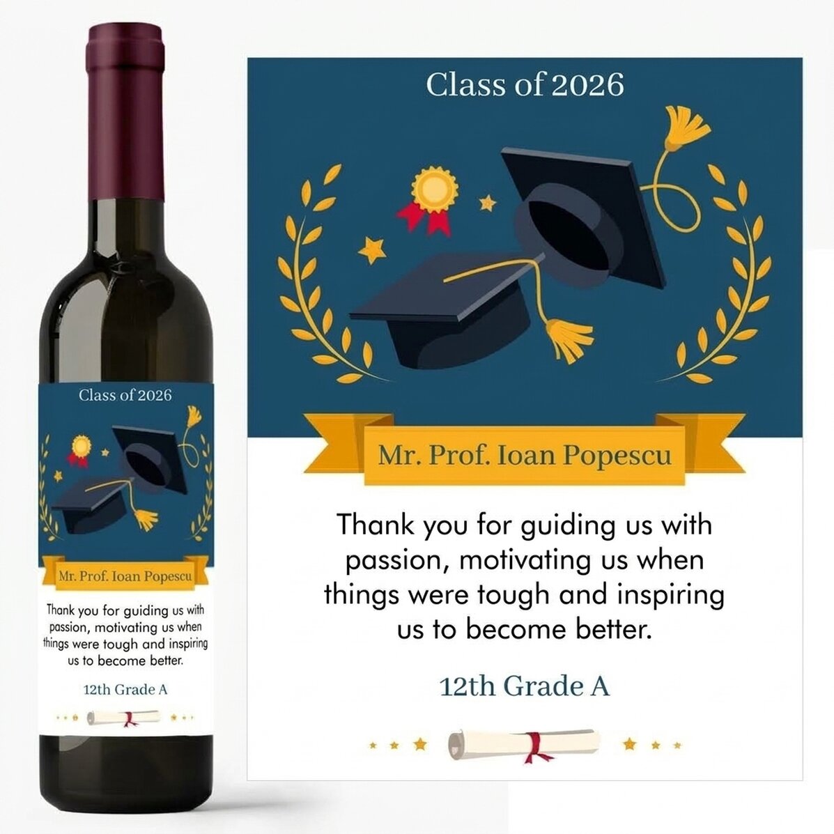 Personalisierter Wein mit einer Botschaft für den Lehrer – Vielen Dank!