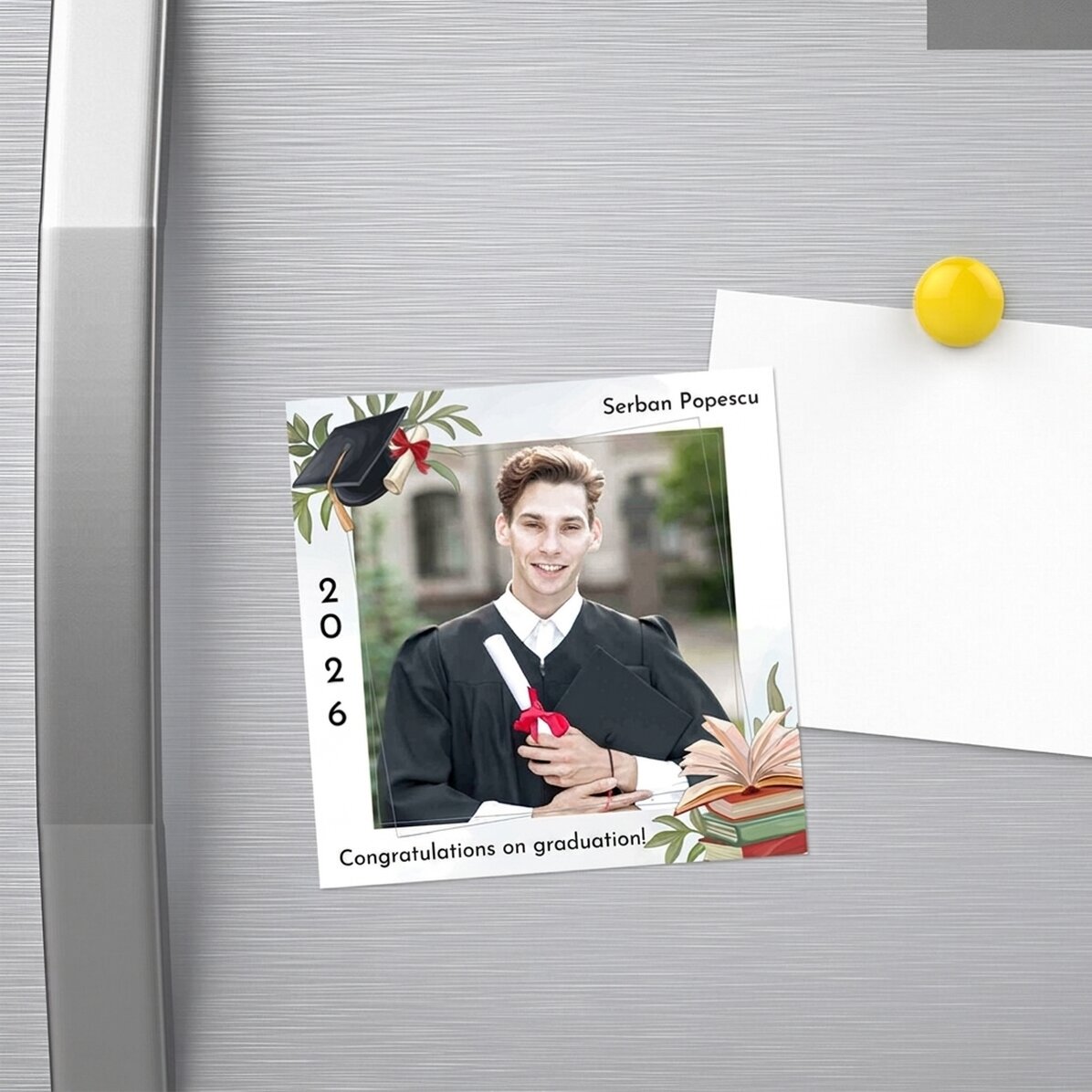 Individuell gestalteter Magnet (10 x 10) mit Foto und Text – Grußkarte zum Schulabschluss