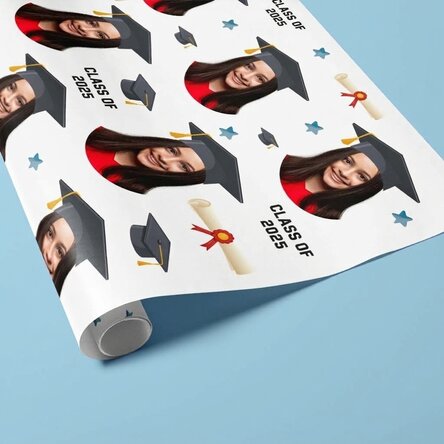 Individuell gestaltetes Geschenkpapier mit Foto und Text – Schulabschluss