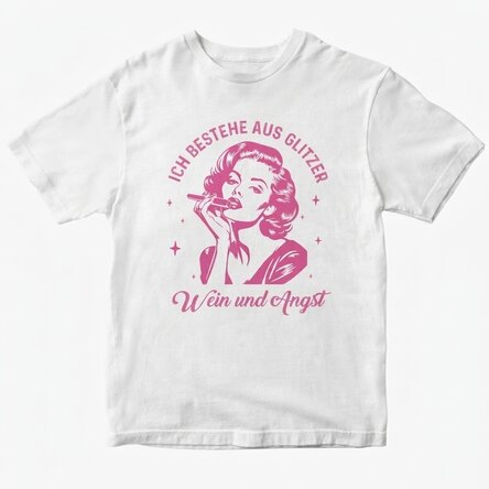 Personalisiertes Baumwoll-T-Shirt – Glitter, Wine & Anxiety