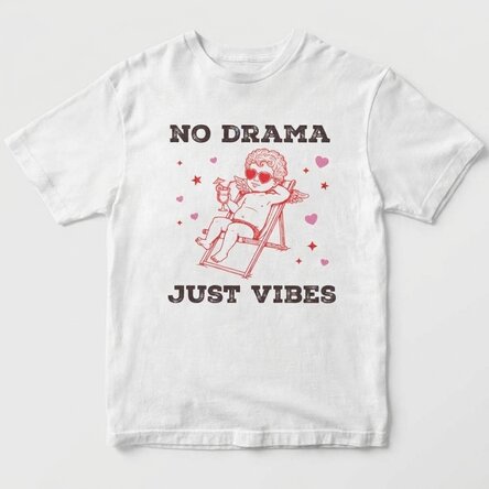 Personalisiertes Baumwoll-T-Shirt – No drama, just vibes