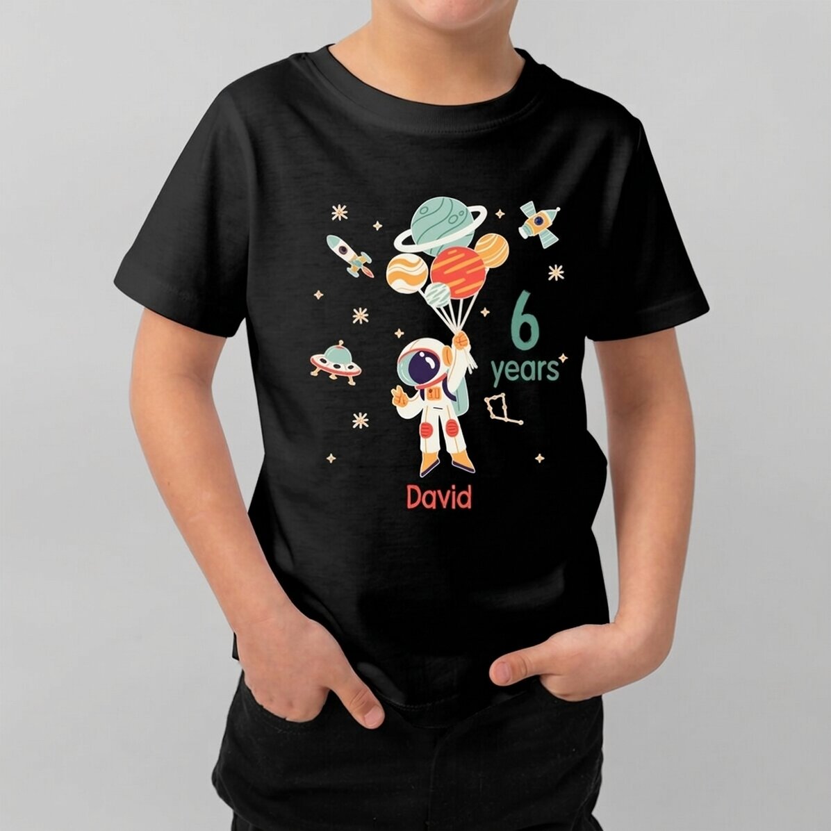 Personalisiertes Baumwoll-T-Shirt für Kinder mit Aufdruck – Astronaut