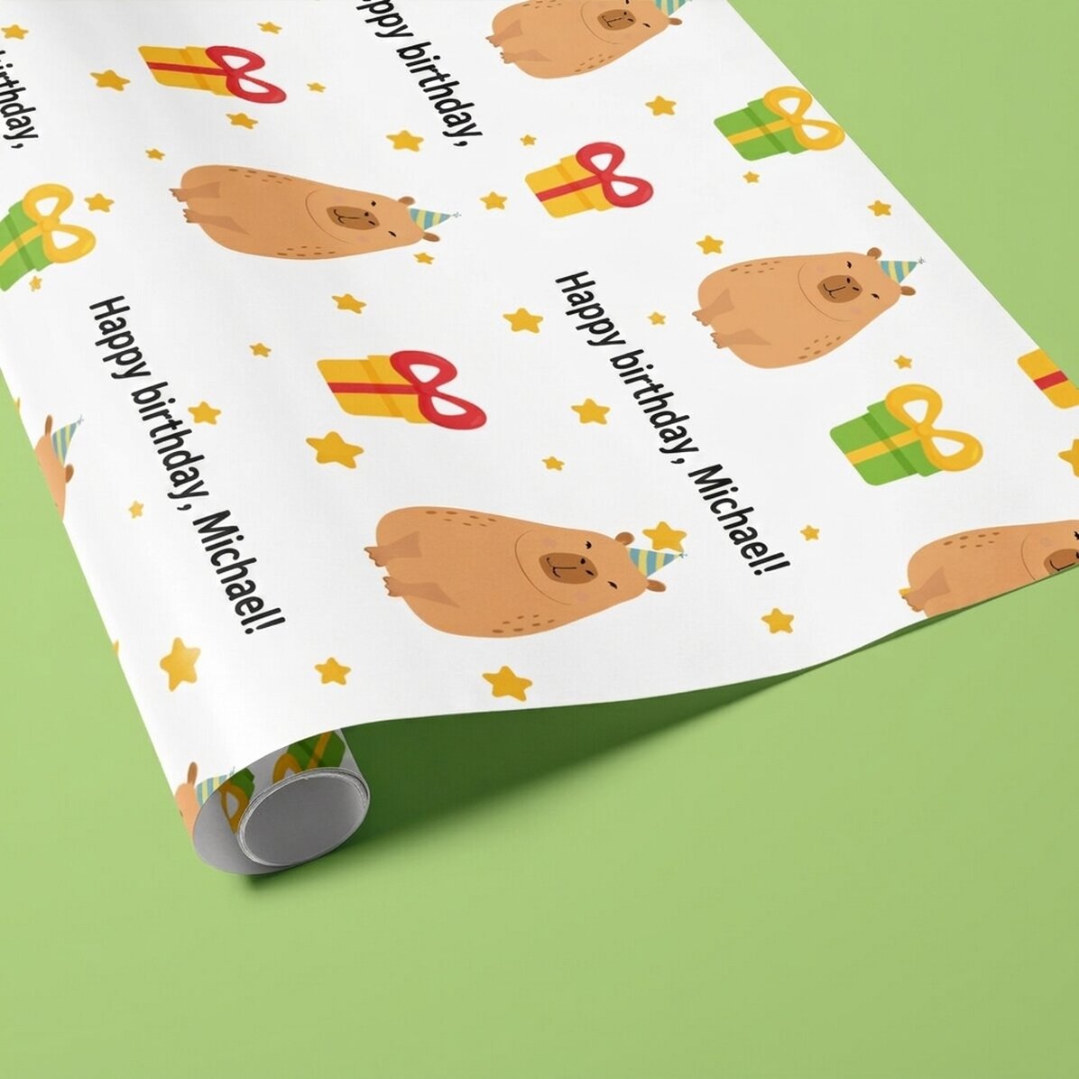 Individuell gestaltetes Geschenkpapier mit Text – Capybara zum Geburtstag