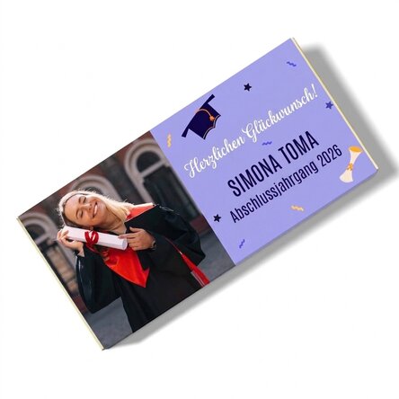 Personalisierte Schokolade mit Foto und Botschaft – Schulabschluss