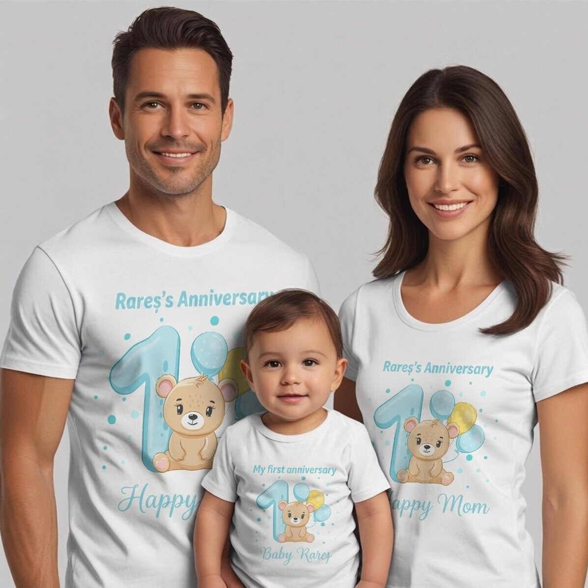 Personalisiertes Baumwoll-T-Shirt für Kinder/Erwachsene – Erster Geburtstag