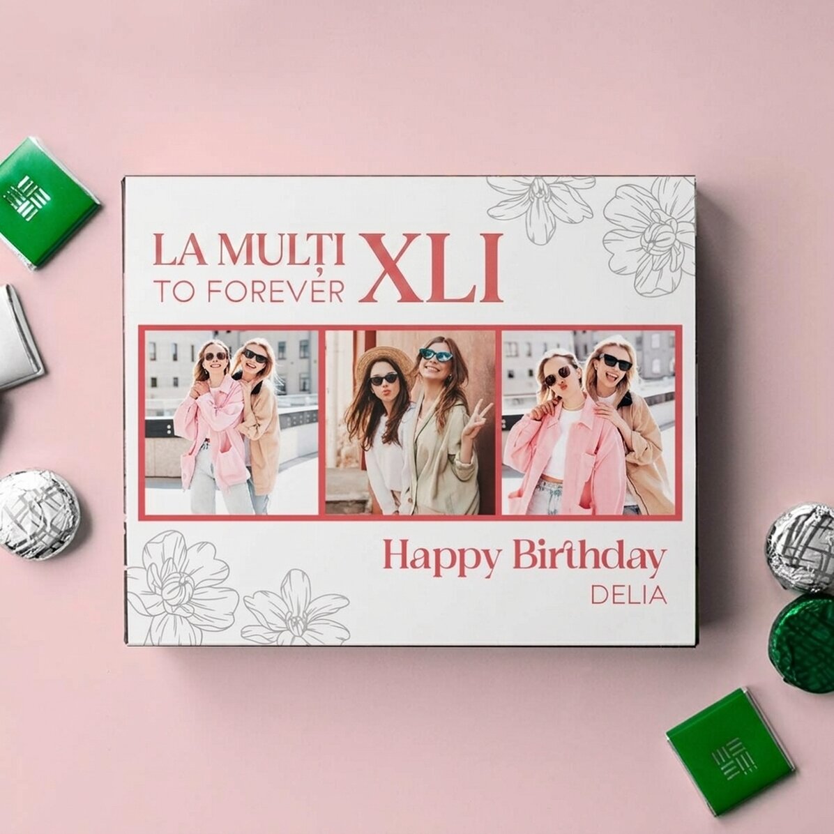 Personalisierte Pralinenschachtel mit Fotos und Text – Cheers