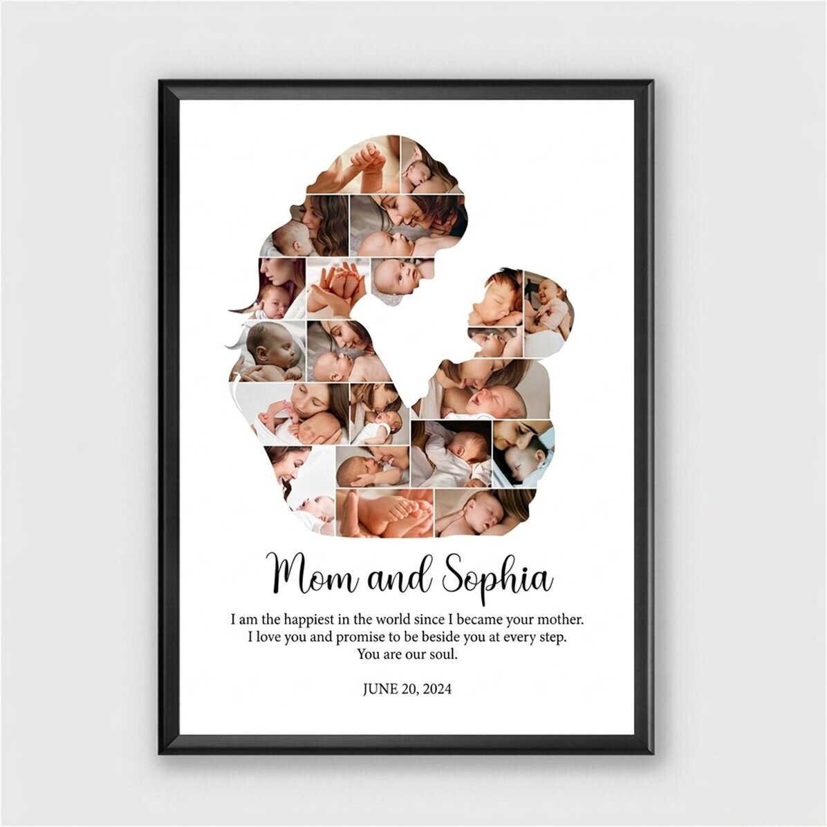 Individuell gestaltetes Bild mit Text und 21 Fotos – Mama und Baby