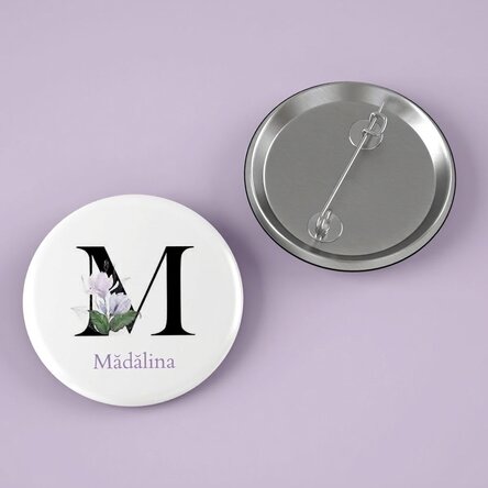 Personalisiertes Button mit Namen und Initiale – Floral