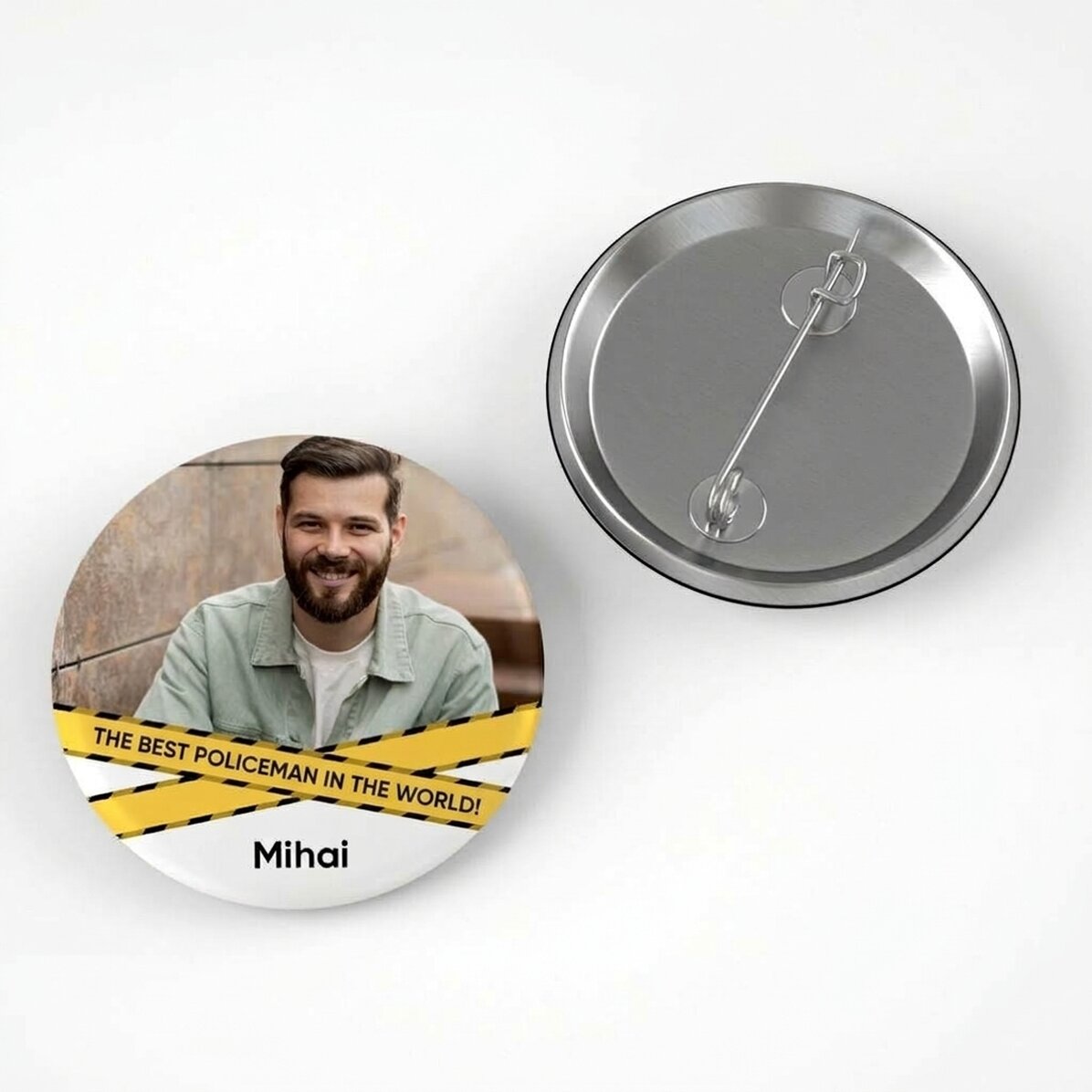 Personalisiertes Button mit Text und Foto – Polizist