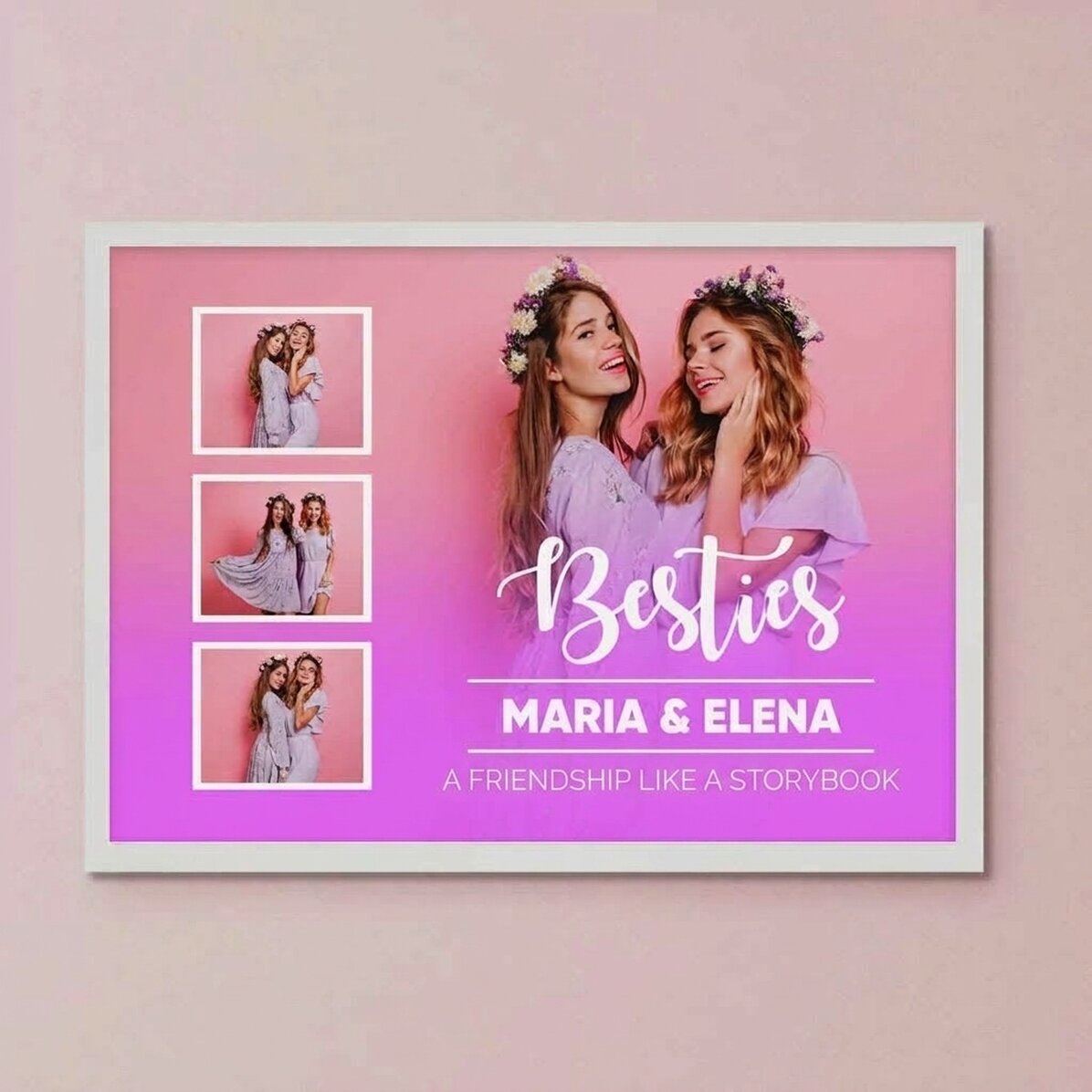 Individuell gestaltetes Bild mit 4 Fotos und Text – Pink
