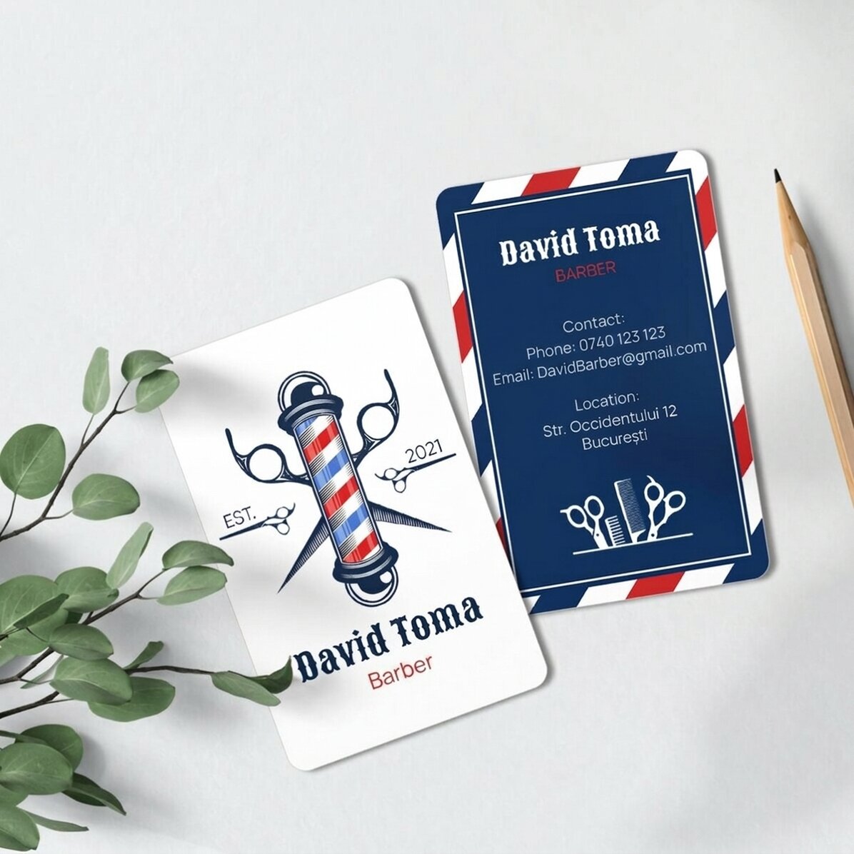 Individuell gestaltete Aluminium-Visitenkarte, beidseitig bedruckt – Barber Shop