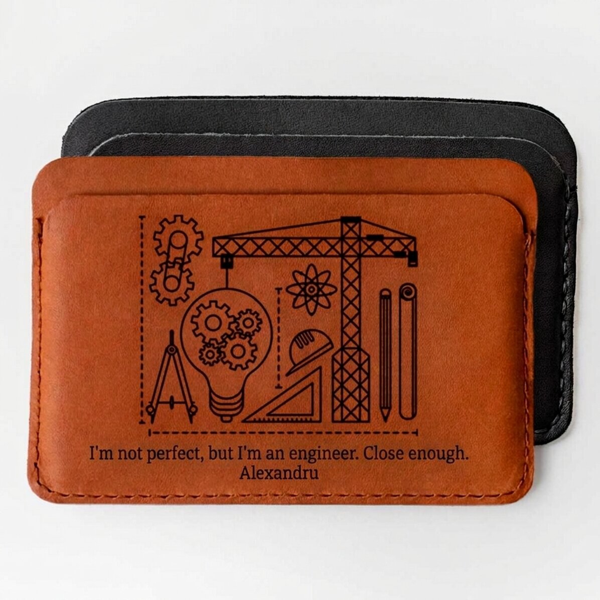 Personalisierte Lederbrieftasche mit Widmung – Ingenieur