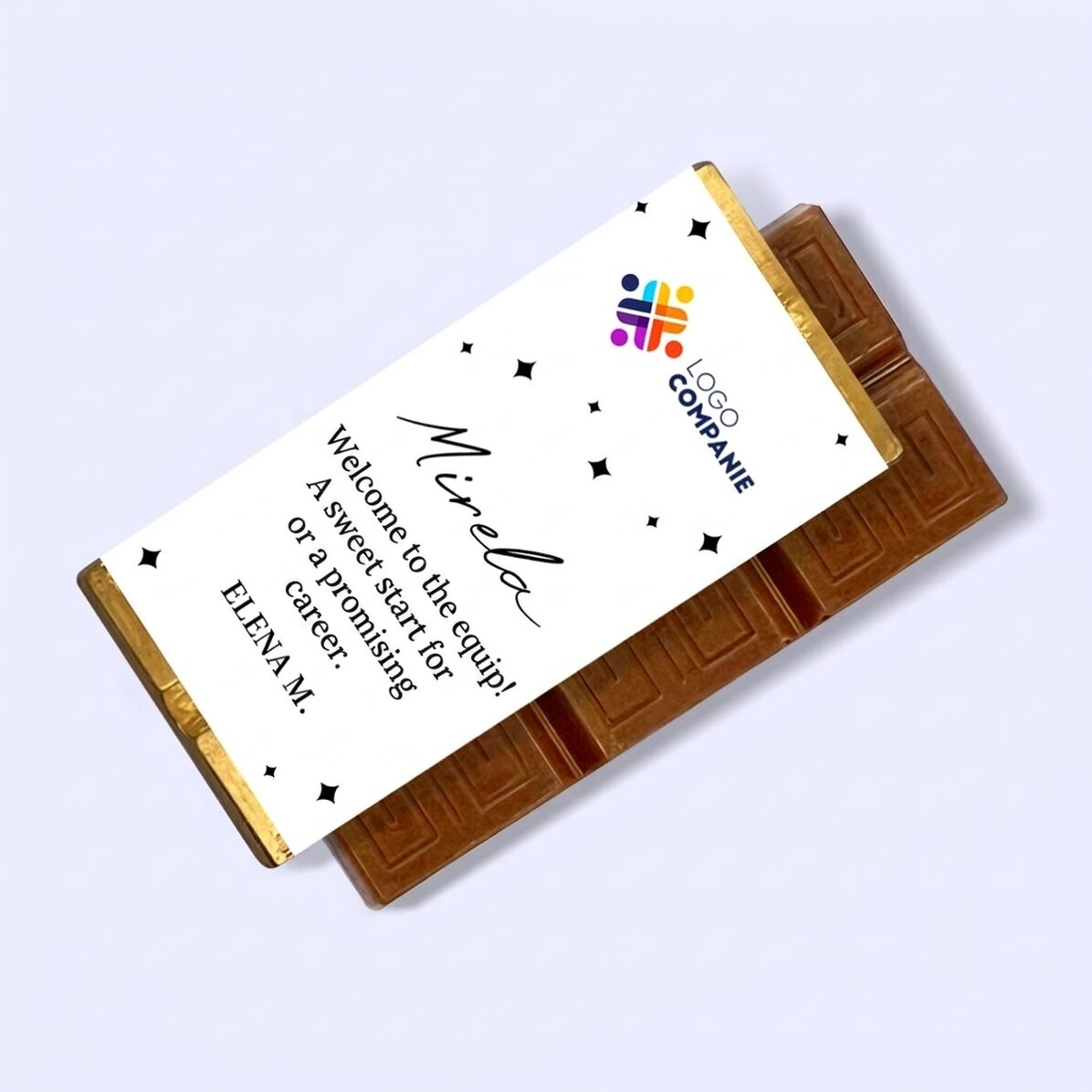 Personalisierte Mini-Schokoladentafel mit Botschaft und Logo – Willkommen im Team