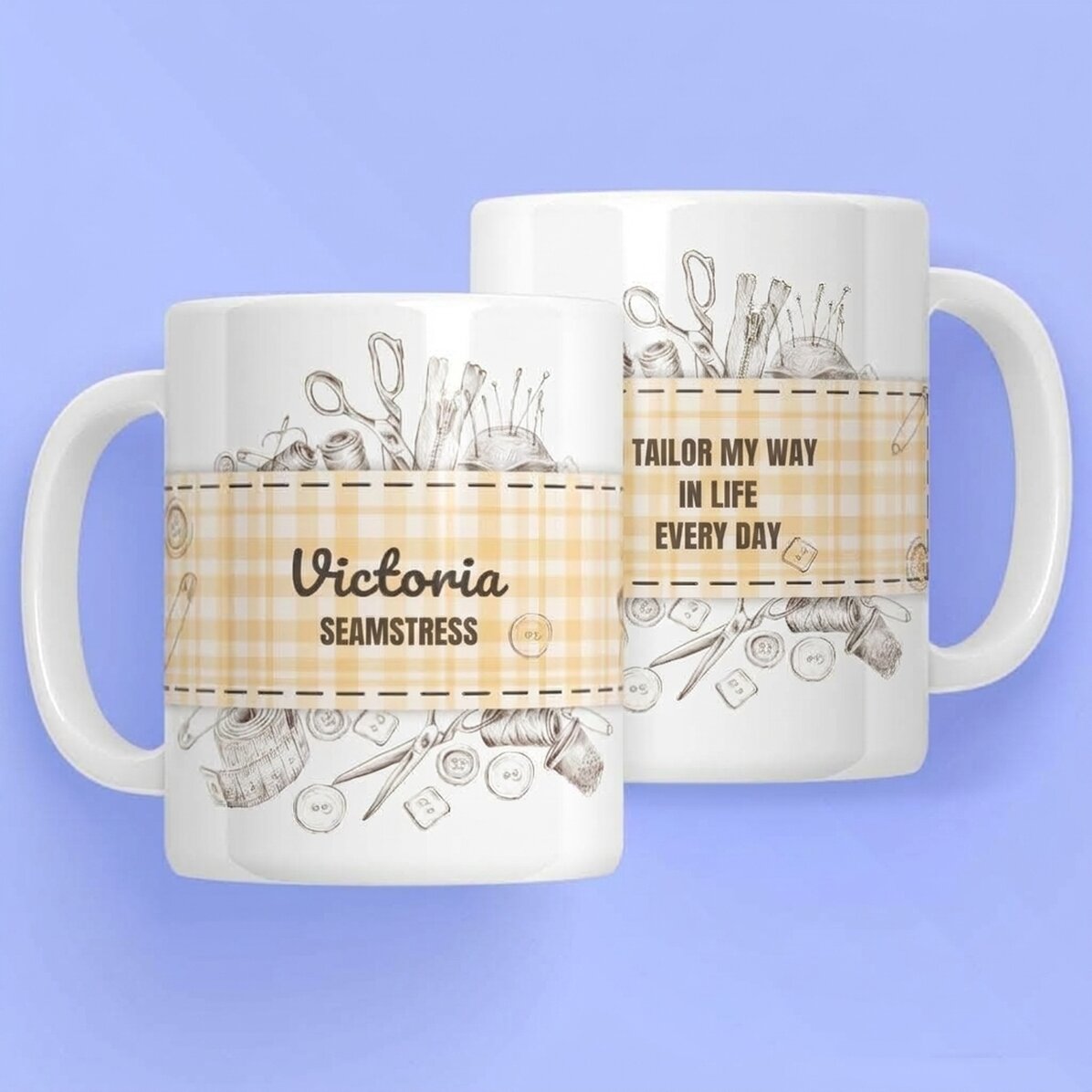 Personalisierter Becher mit Text für Schneider – Nähset