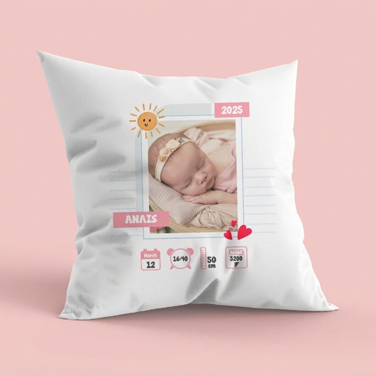 Personalisiertes Kissen mit Foto und Botschaft – Hello, Baby