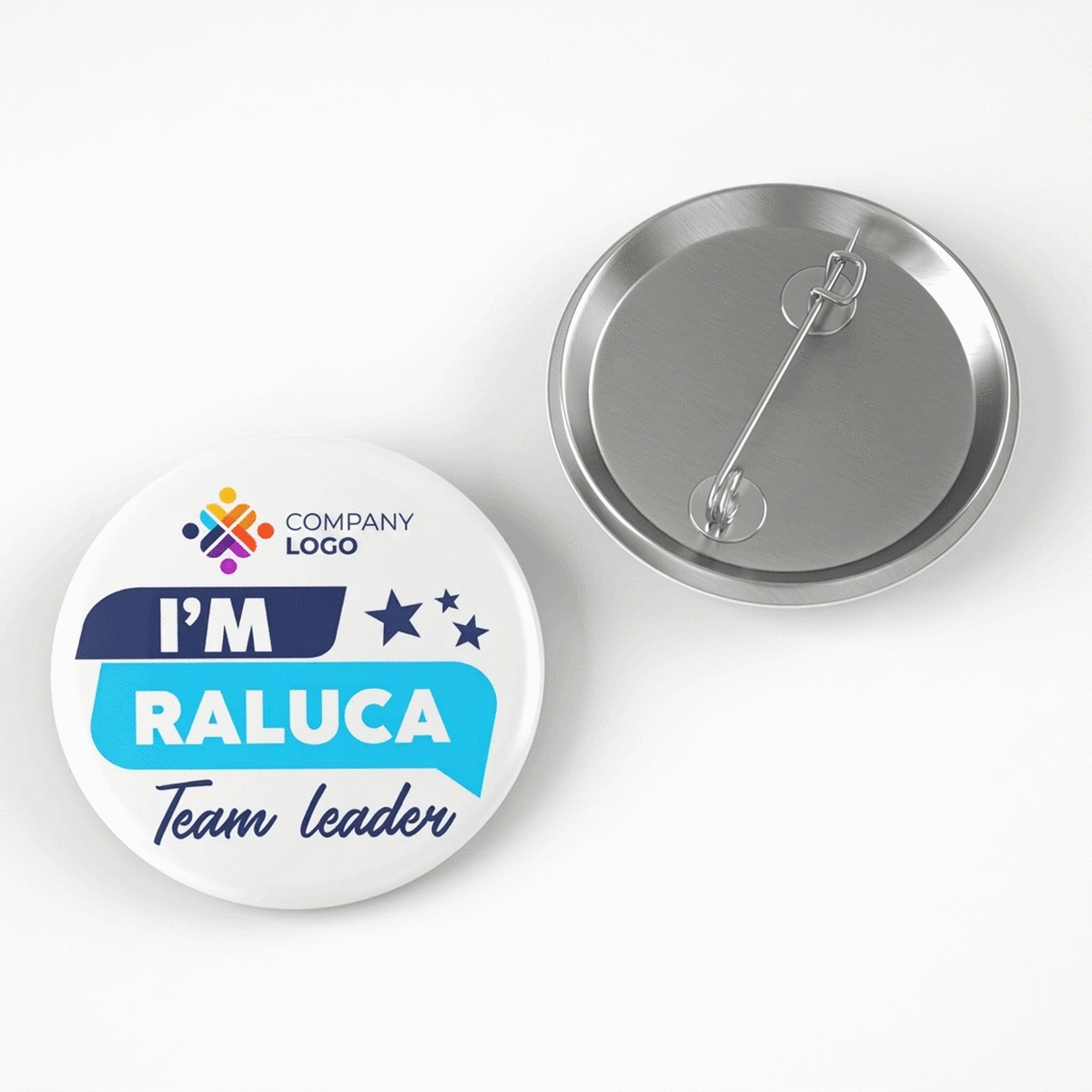 Personalisiertes Abzeichen mit Botschaft und Logo – Team