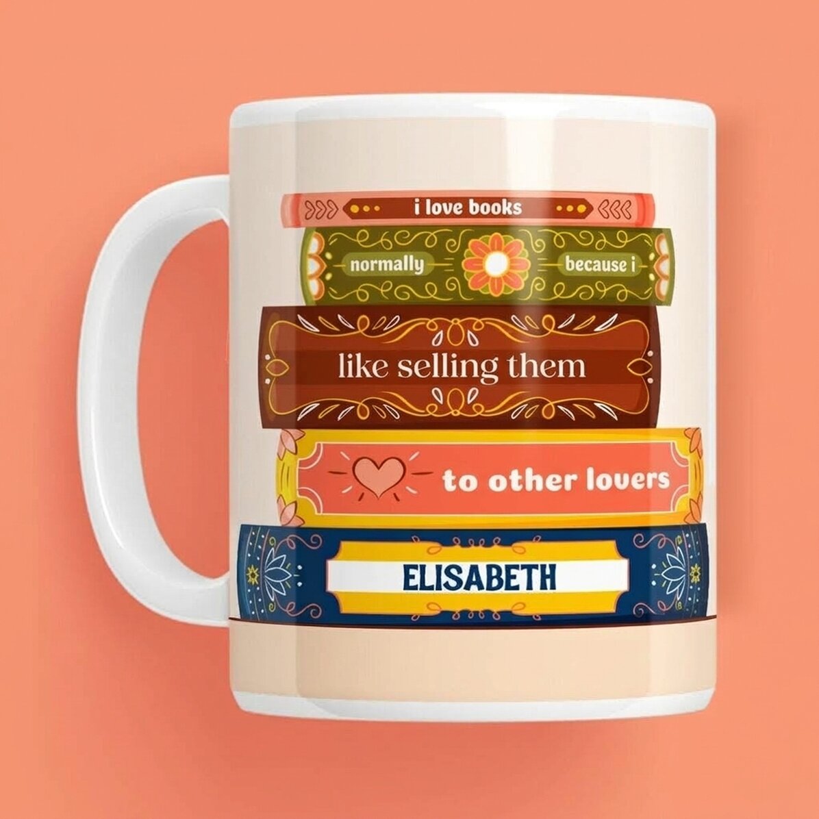Personalisierte Tasse mit Text – Buchhandlung