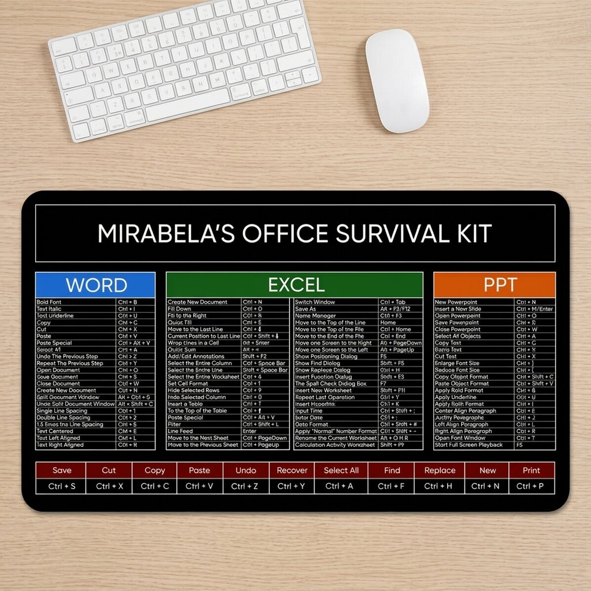 Individuell gestaltetes XXL-Mauspad mit Text – Office Survival Kit