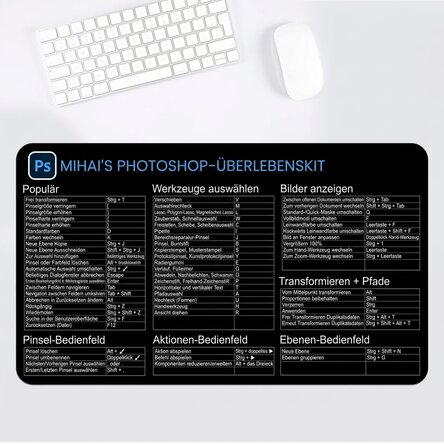 Individuell gestaltetes XXL-Mauspad mit Text – Photoshop-Tastenkombinationen