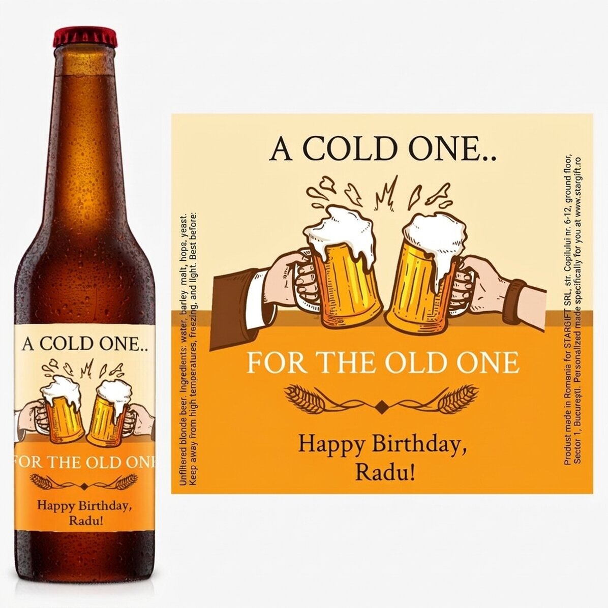 Bier mit individueller Aufschrift – „A Cold One… for the Old One“