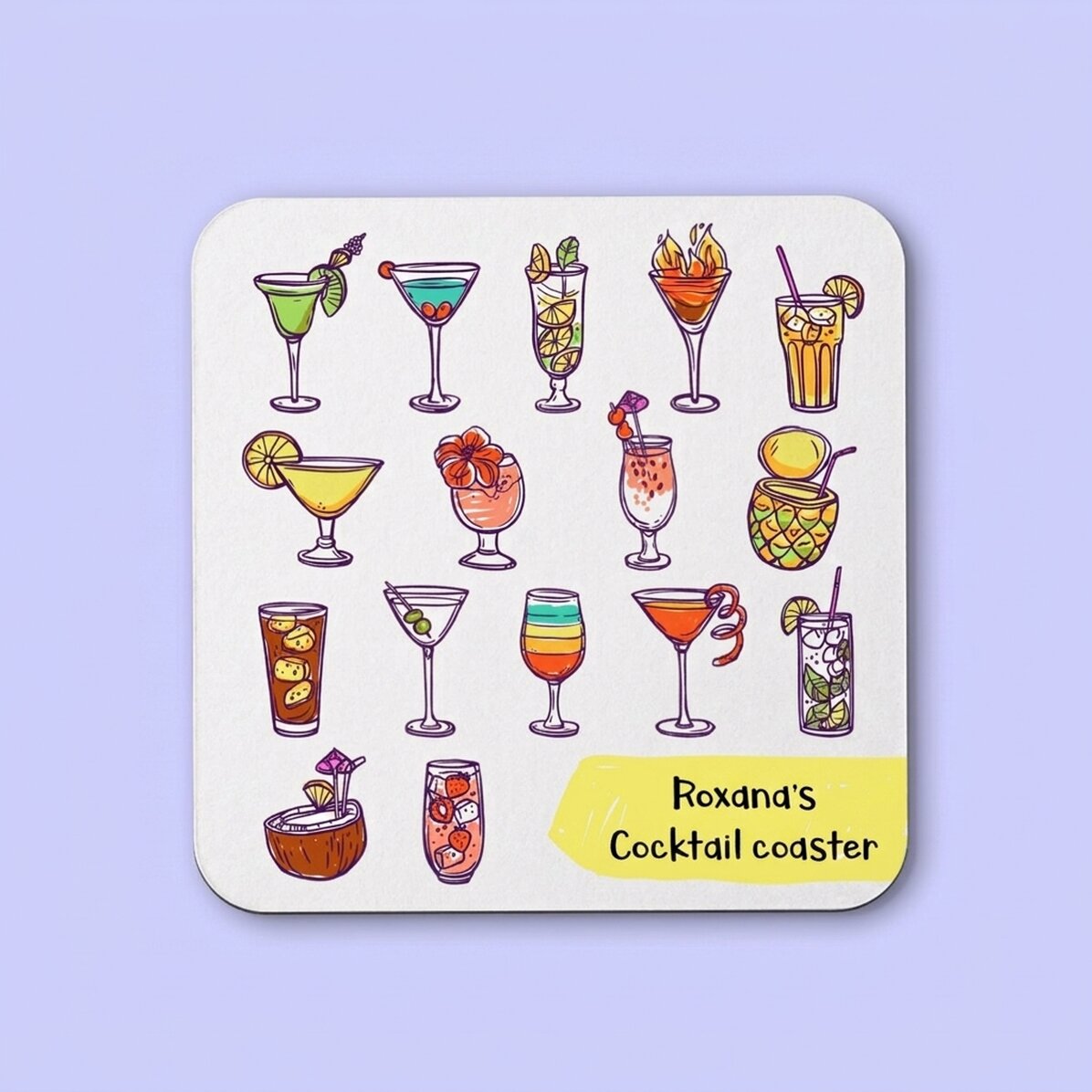 Personalisierter Gläserhalter mit Schriftzug – Cocktails