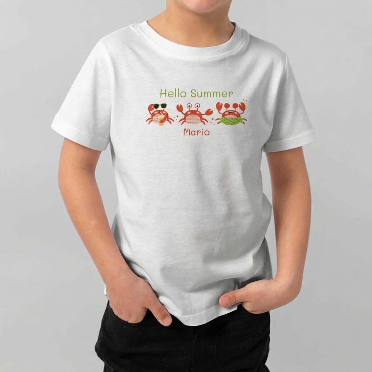 Personalisiertes Baumwoll-T-Shirt für Kinder mit Aufdruck – Hello Summer