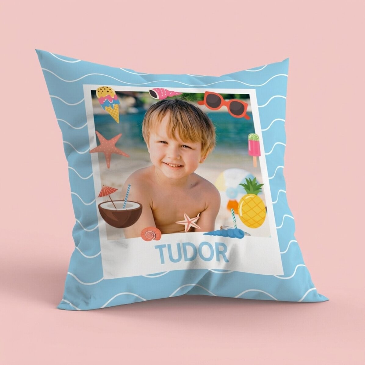 Personalisiertes Kissen mit Foto und Namen – Summer