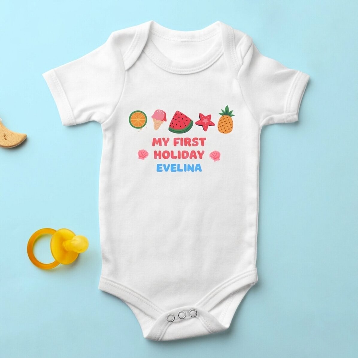 Personalisierter Baby-Body mit Aufdruck – Die ersten Sommerferien