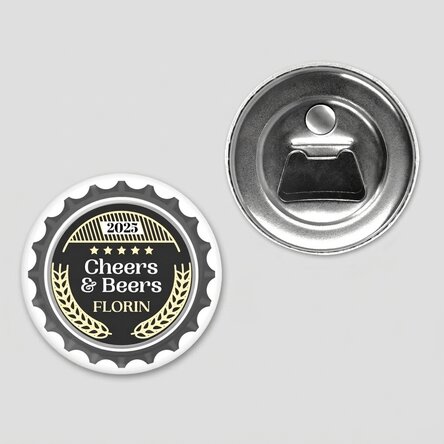 Personalisierter Flaschenöffner mit Magnet und Schriftzug – Cheers