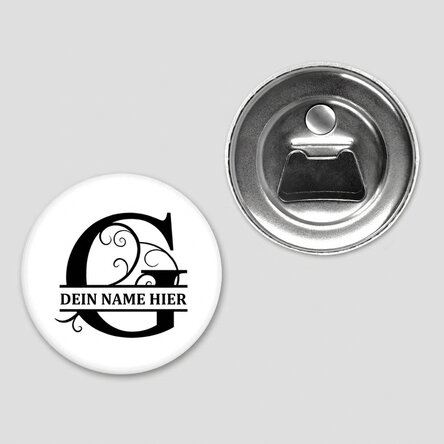 Flaschenöffner mit Magnet, individuell gestaltet mit Monogramm und Namen