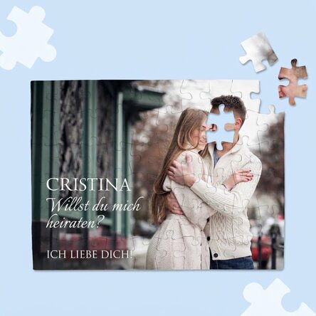 Individuell gestaltetes Puzzle mit Foto und Text – Heiratsantrag