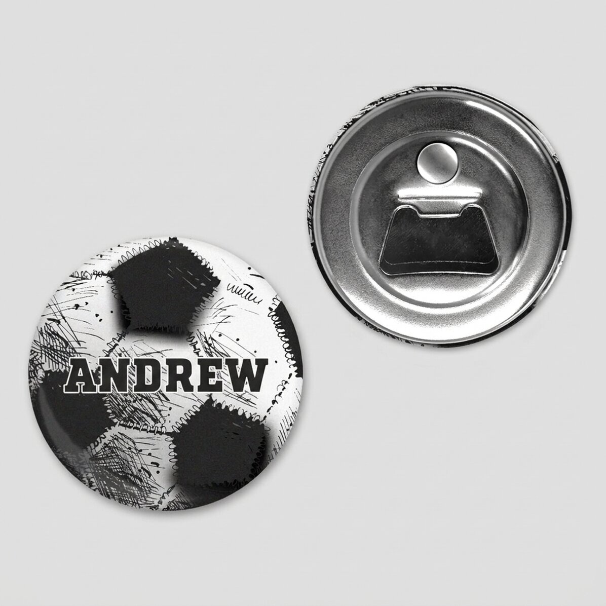 Personalisierter Flaschenöffner mit Magnet und individueller Botschaft – Fußball