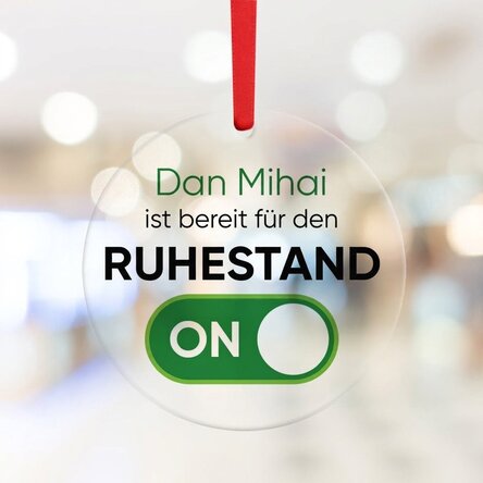 Individuell gestaltete runde Dekoration mit Text – Ruhestand