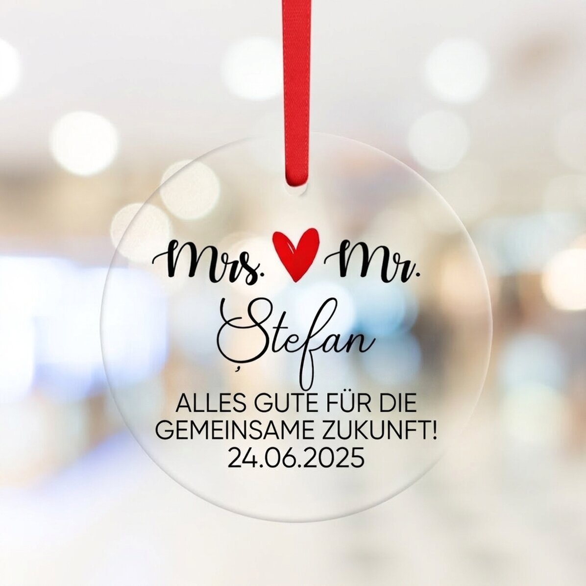 Individuell gestaltete runde Verzierung mit Text – Mr & Mrs