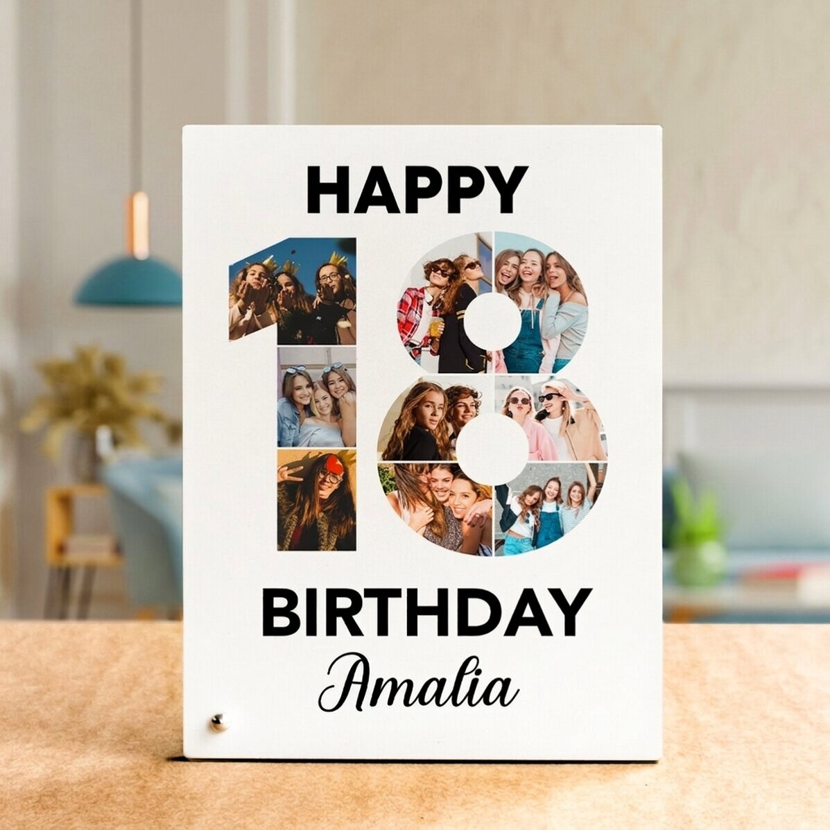 Personalisierter Fotorahmen für den Schreibtisch mit 9 Fotos und Text – Erhöht