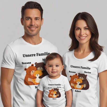 Personalisiertes Baumwoll-T-Shirt für Kinder/Erwachsene – Die Bärenfamilie