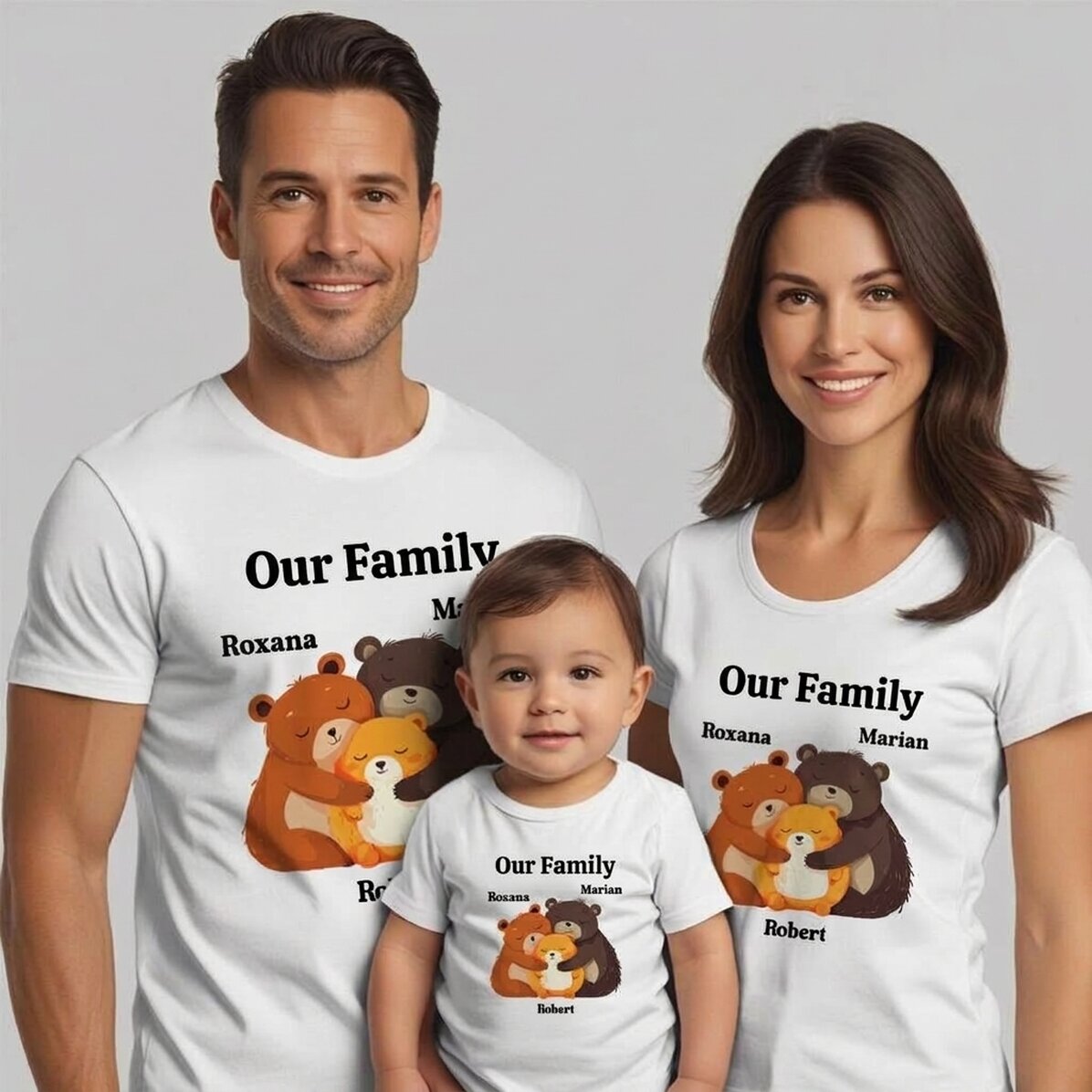 Personalisiertes Baumwoll-T-Shirt für Kinder/Erwachsene – Die Bärenfamilie