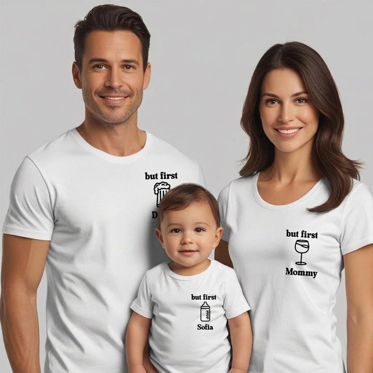 Personalisiertes Baumwoll-T-Shirt für Kinder/Erwachsene – Aber zuerst...