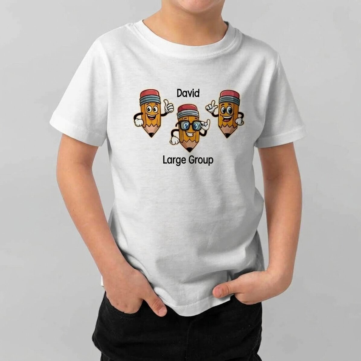 Personalisiertes Baumwoll-T-Shirt für Kinder mit Aufdruck – Bleistifte