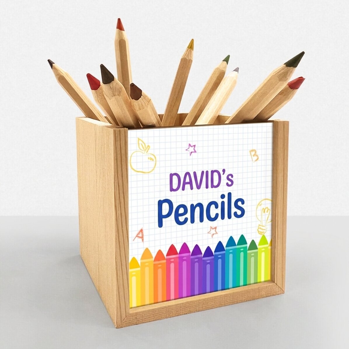 Individuell gestalteter Stifthalter mit Text – Colors