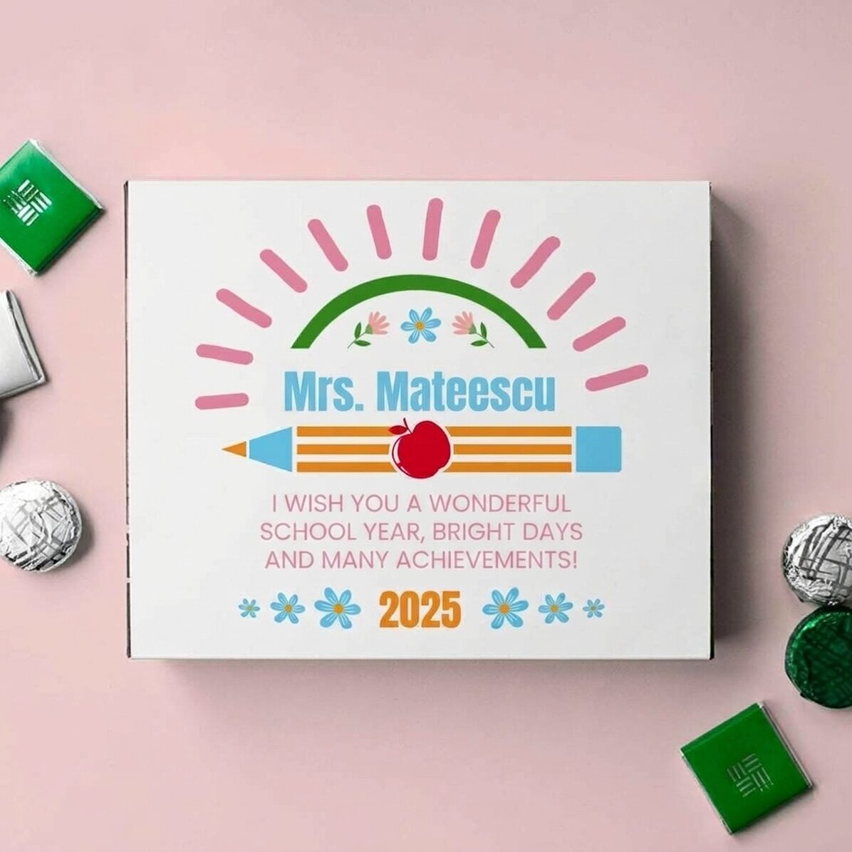 Personalisierte Pralinenschachtel mit Text zum Jahresbeginn