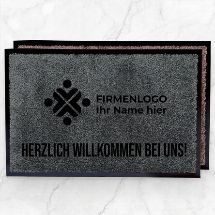 Individuell gestaltete Eingangsmatte für den Innenbereich mit Logo und Aufdruck