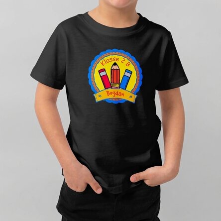 Personalisiertes Baumwoll-T-Shirt für Kinder mit Aufdruck – School Badge
