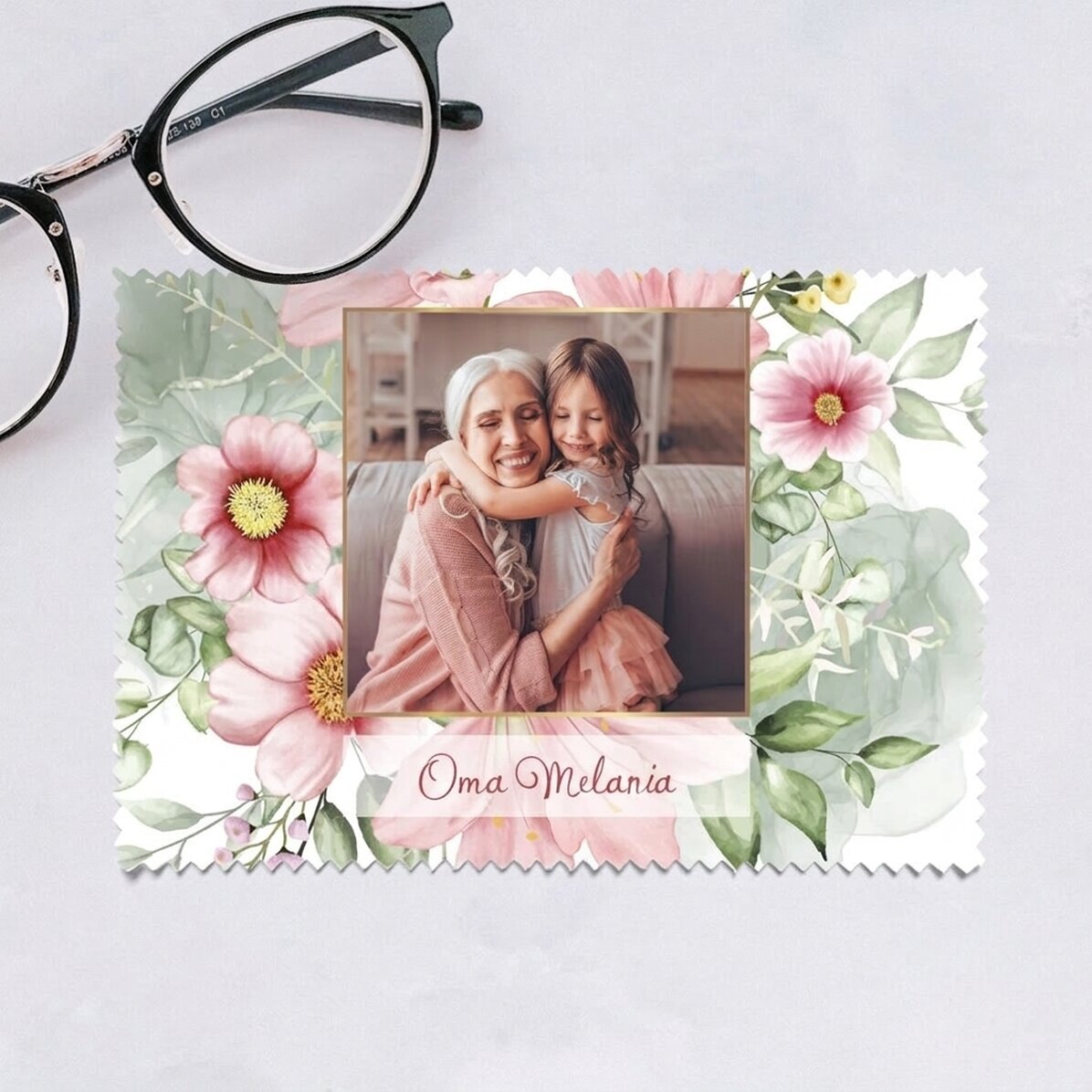 Personalisiertes Reinigungstuch mit Foto zum Reinigen von Bildschirmen/Brillen – Floral