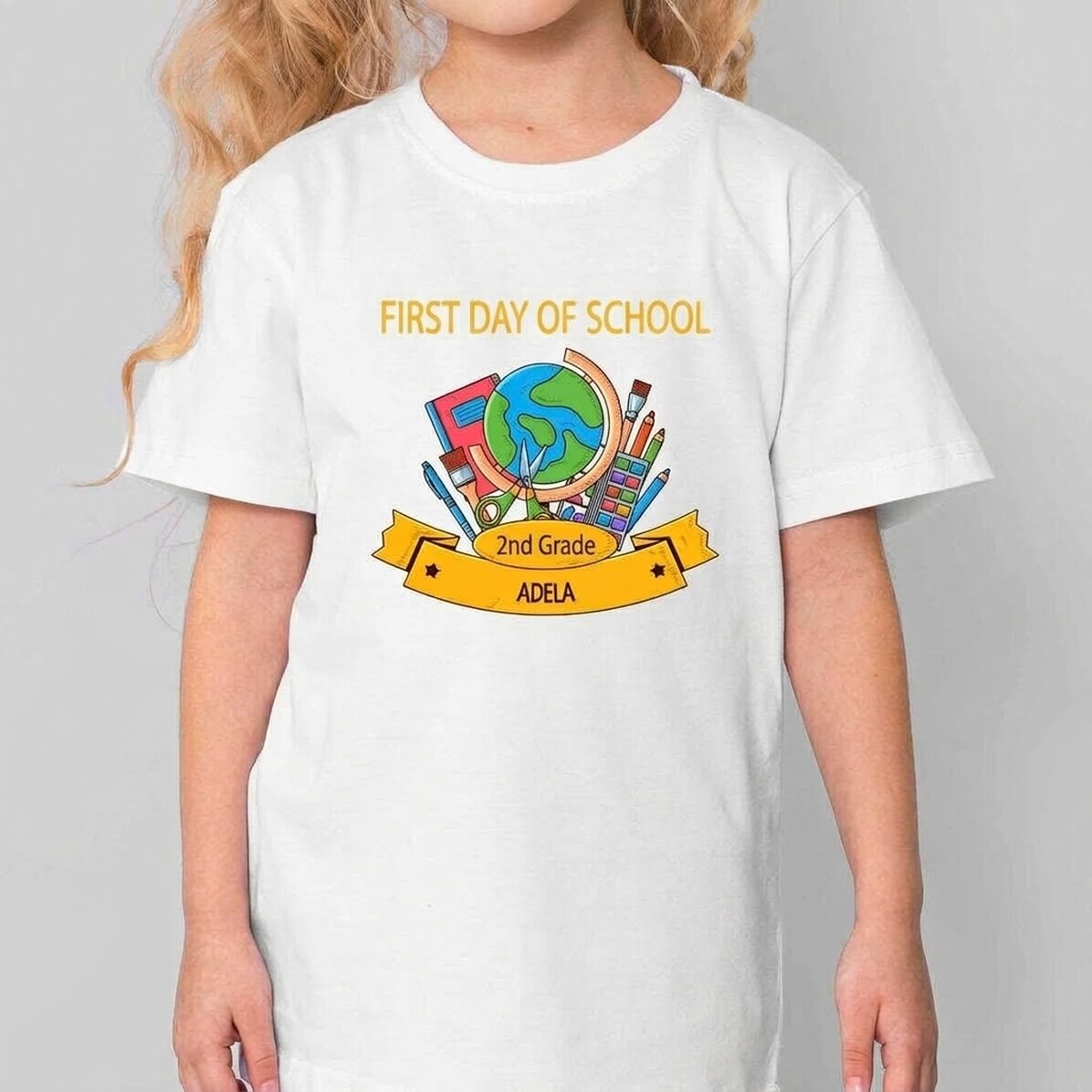 Personalisiertes Baumwoll-T-Shirt für Kinder mit Aufdruck – Der erste Schultag