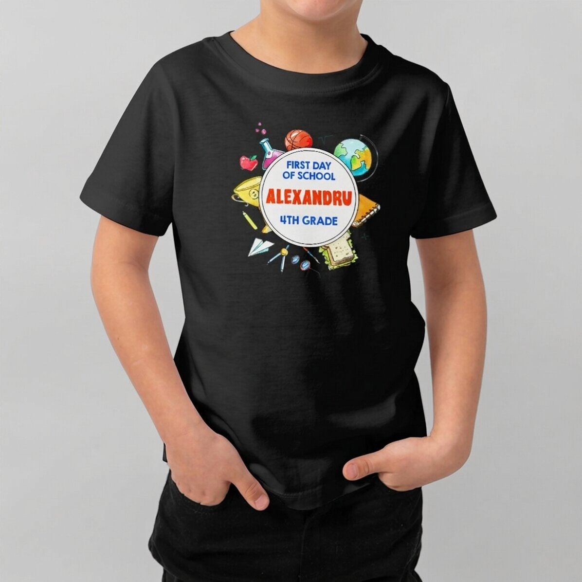 Personalisiertes Baumwoll-T-Shirt für Kinder mit Aufdruck – Schulanfang