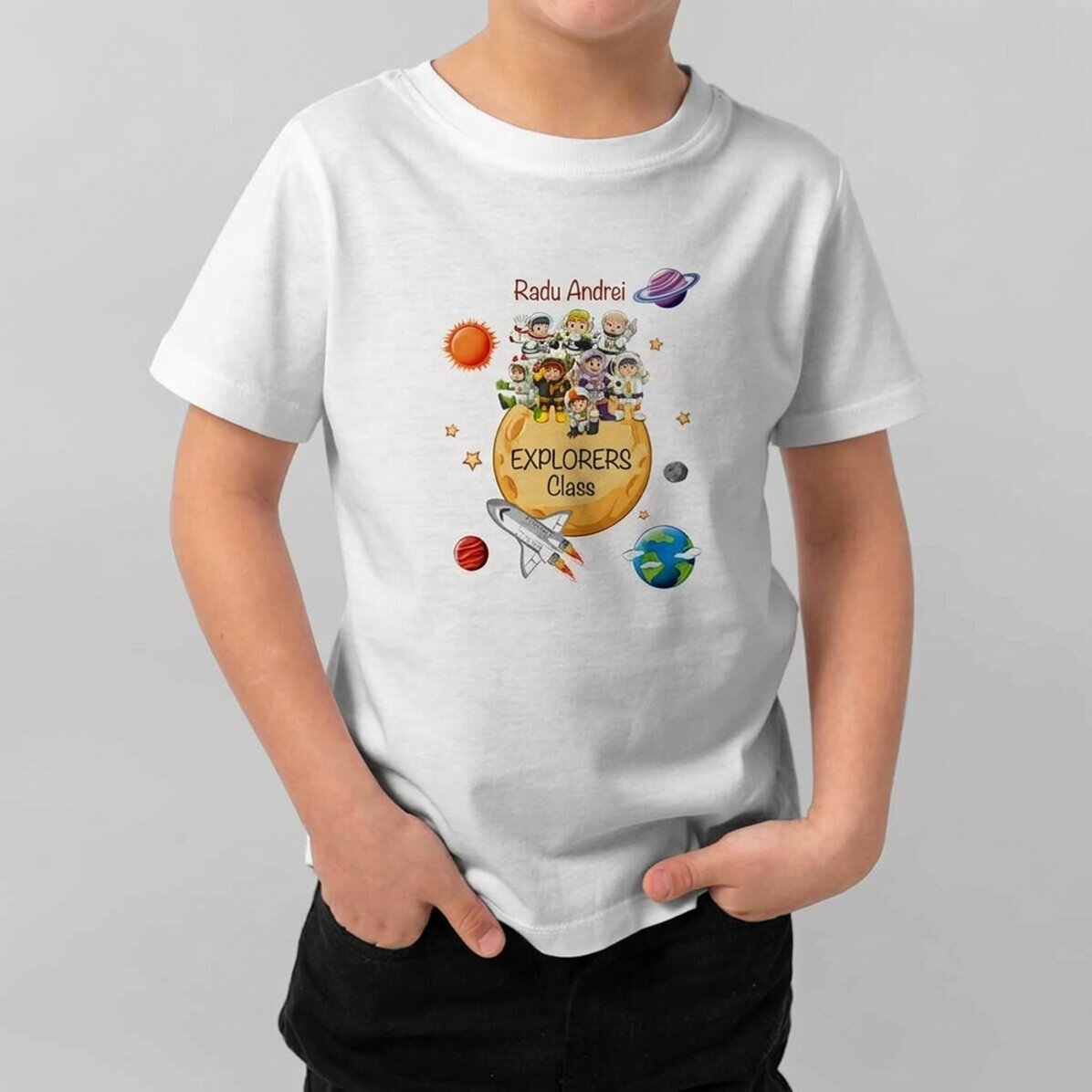 Personalisiertes Baumwoll-T-Shirt für Kinder mit Aufdruck – Entdecker