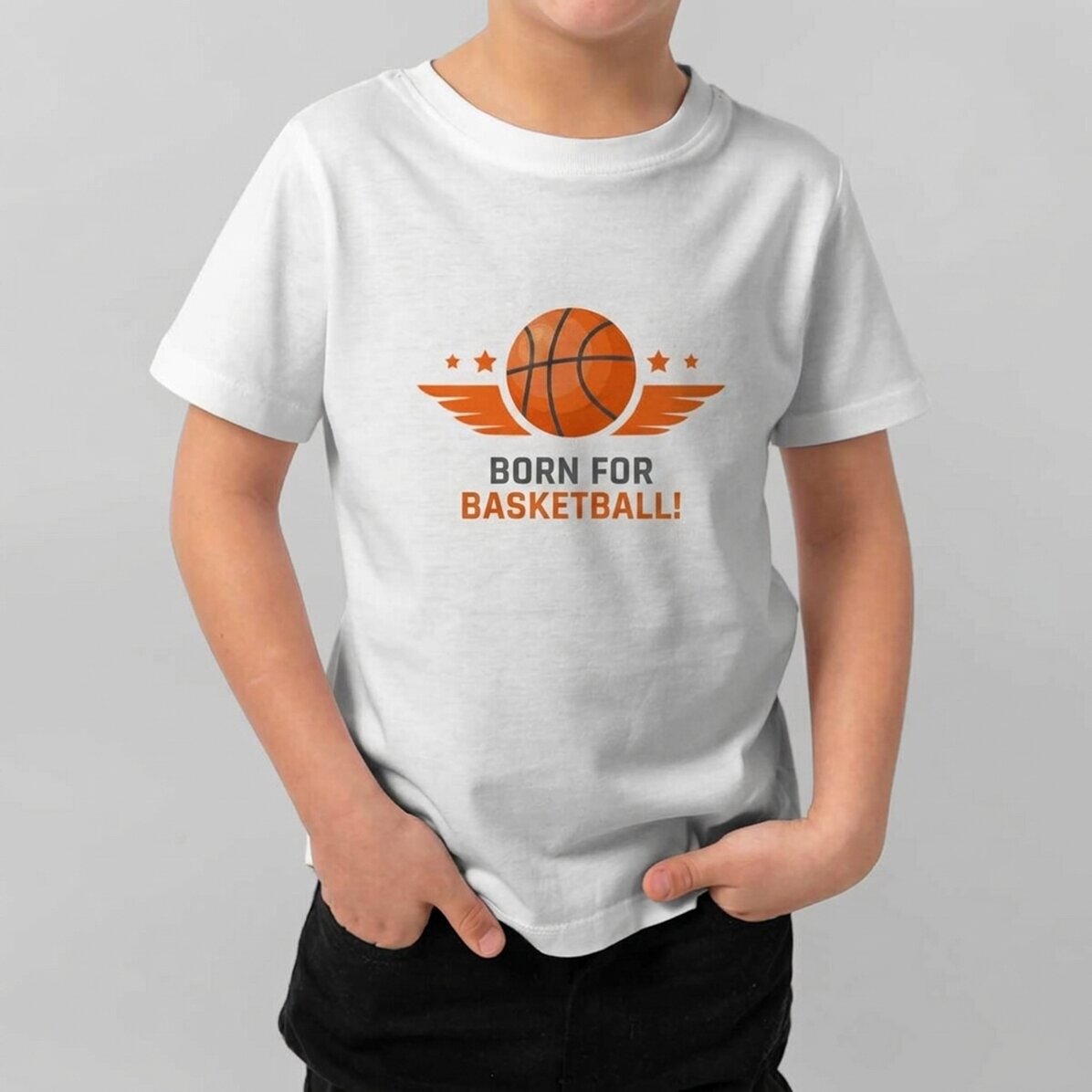 Personalisiertes Baumwoll-T-Shirt für Kinder mit Aufdruck – Basketball