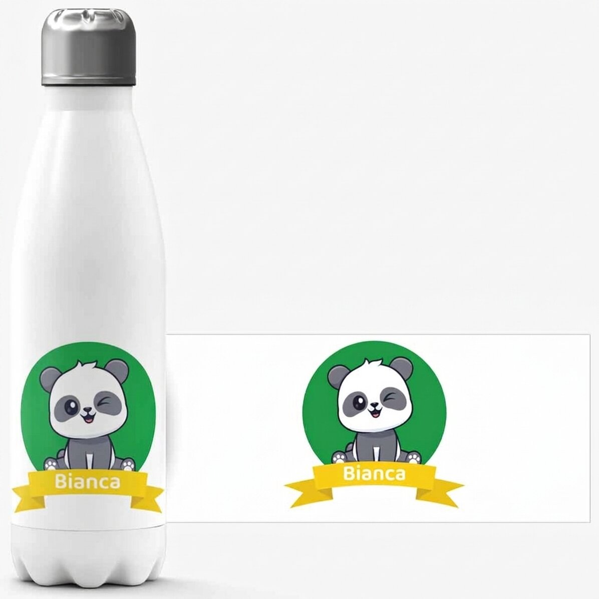 Thermoskanne mit weißem Boden, individuell mit Namen bedruckt – Cute Panda