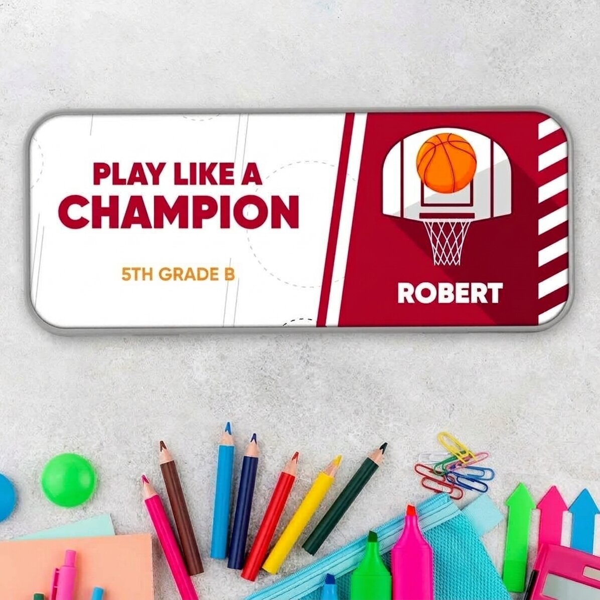 Personalisiertes Federmäppchen mit Botschaft – Basketball